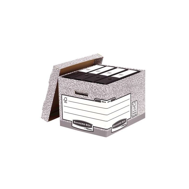 Contenitore Fellowes Bankers Box - Assemblaggio Fastfold Automatico - Certificazione FSC in Cartone Riciclato - Colore Grigio