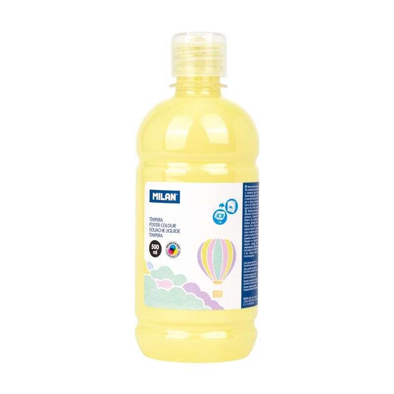 Bottiglia Tempera Milano 500ml - Tappo Dispenser - Asciugatura Rapida - Miscelabile - Colore Giallo Pastello