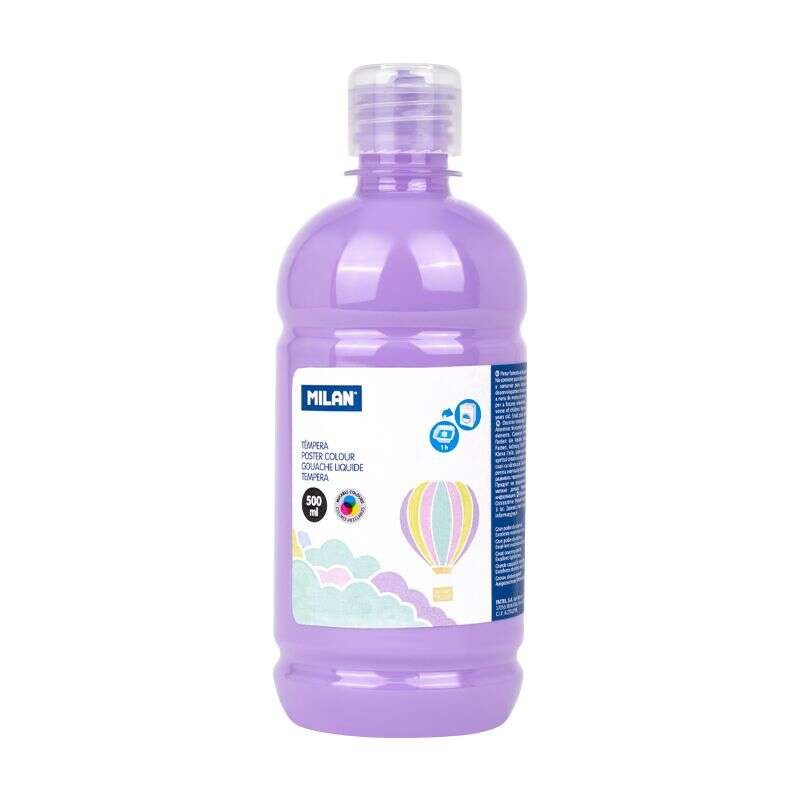 Bottiglia Tempera Milano 500ml - Tappo Dispenser - Asciugatura Rapida - Miscelabile - Colore Viola Pastello