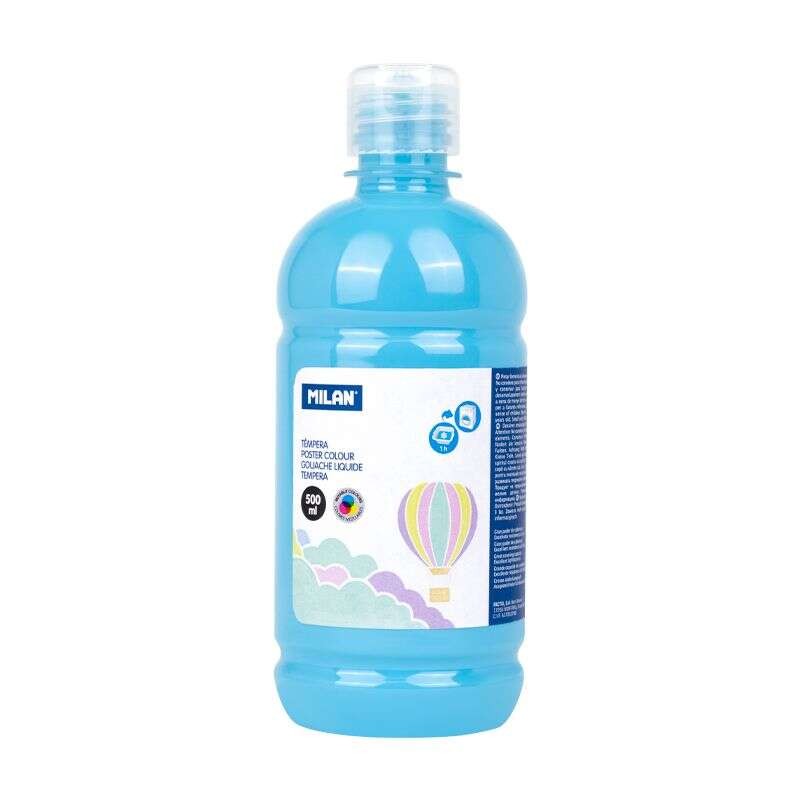 Bottiglia Tempera Milano 500ml - Tappo Dispenser - Asciugatura Rapida - Miscelabile - Colore Azzurro Pastello