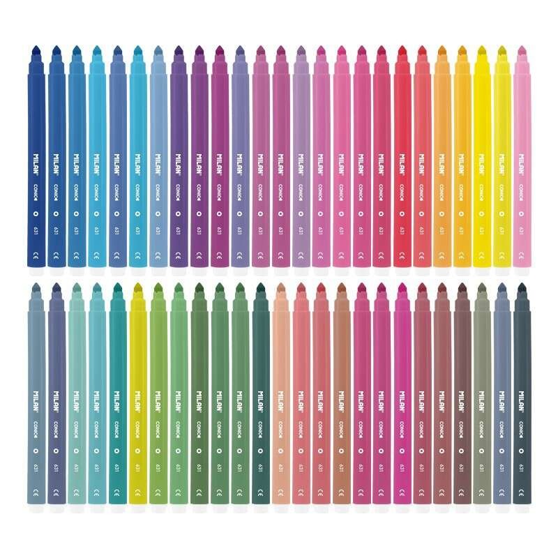 Confezione da 50 pennarelli Milano - Punta conica da 5 mm - Inchiostro ad acqua - Lavabili - Colori assortiti