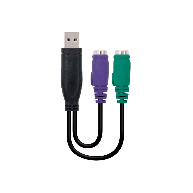 Convertitore Nanocable  PS/2 (tastiera + mouse) a USB - Tipo 2xPS/2/HA/M - 15 cm - Colore nero