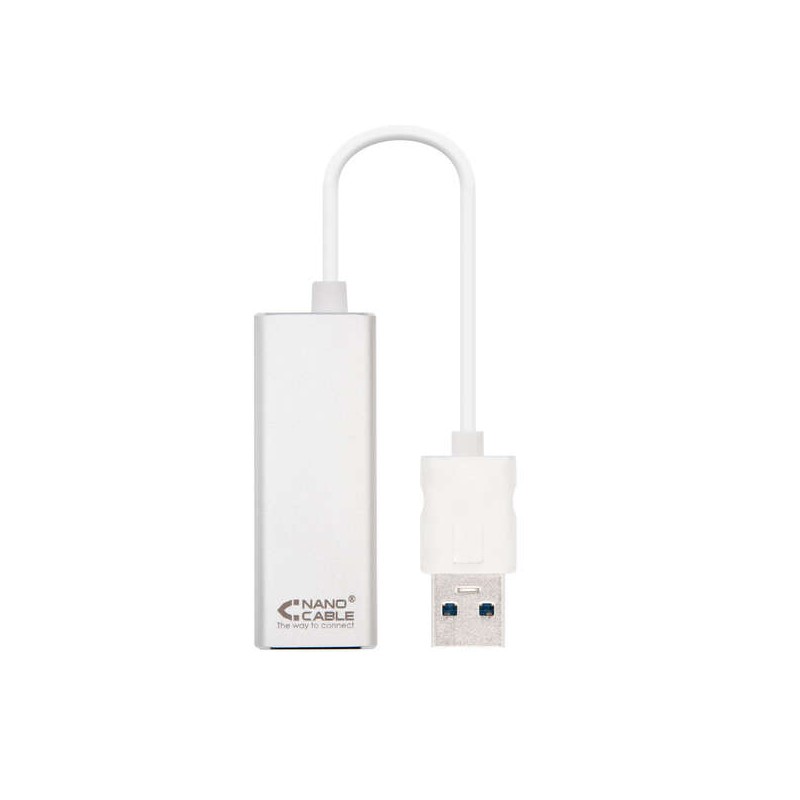 Convertitore Nanocable  USB 3.0 a Gigabit Ethernet 10/100/1000 Mbps - 15 cm - Colore alluminio