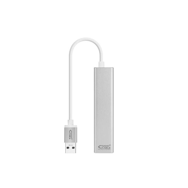 Convertitore Nanocable USB 3.0 a Gigabit Ethernet + 3xUSB 3.0 - Alluminio - 15 cm - Colore Argento