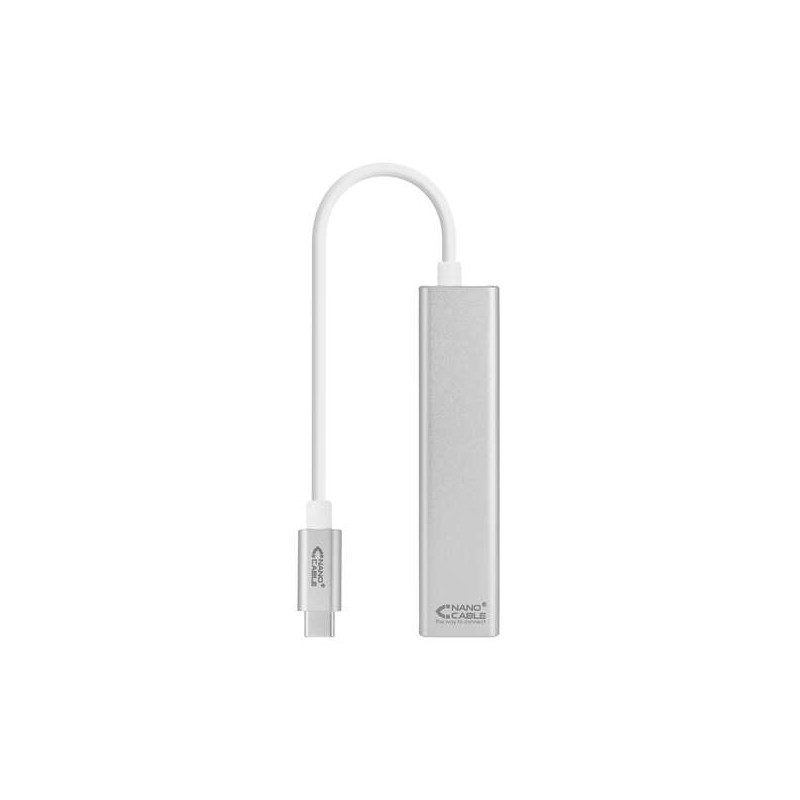 Convertitore Nanocable  USB-C a Gigabit Ethernet + 3xUSB 3.0 - Alluminio - 15 cm - Colore Argento