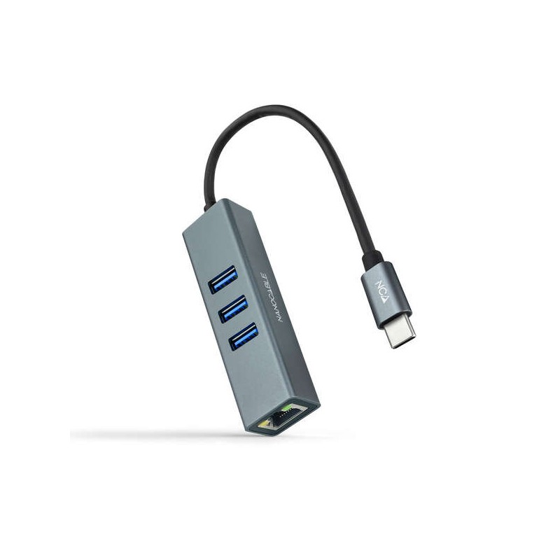 Adattatore di rete Nanocable  USB-C a Gigabit Ethernet 10/100/1000 Mbps + 3 porte USB 3.0