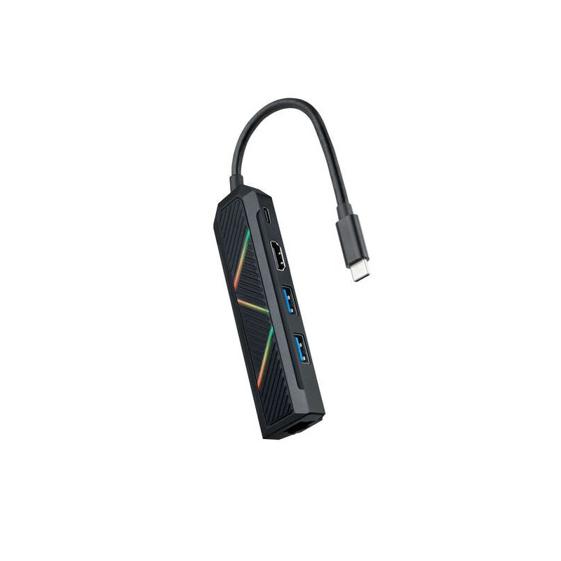 Hub Nanocable 5 in 1 USB-C 3.0 con 2x USB-A 3.0. 1x USB-C PD. 1x HDMI. 1x RJ45 - Alloggiamento in alluminio - Cavo da 0.15 m