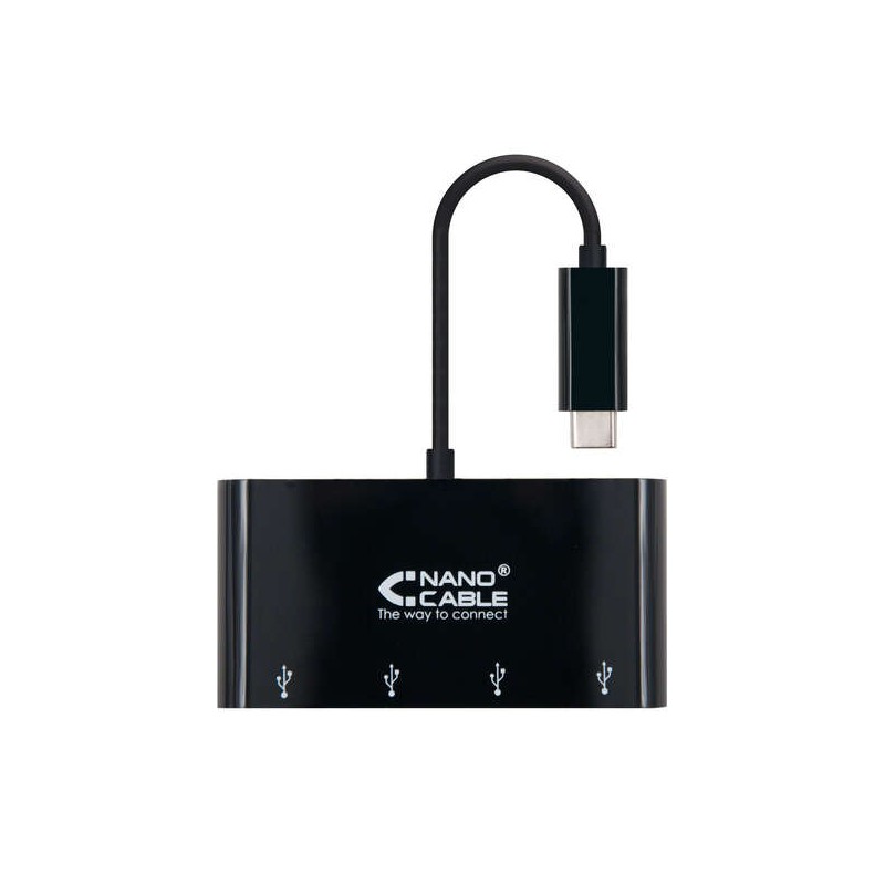 Adattatore Nanocable  da USB-C a 4xUSB 3.0. USB-C/M-USB 3.0/H - 10 cm - Colore Nero