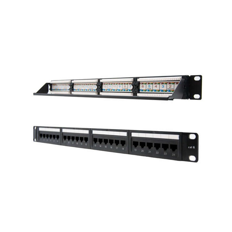 Pannello patch Nanocable  24 porte RJ45 Cat.6 UTP 19 1U doppio IDC - Colore nero