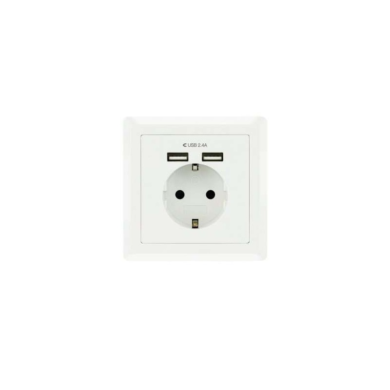 Base da incasso a muro con rosone Nanocable  tipo Schuko con 2 prese USB 2.4A - Colore bianco