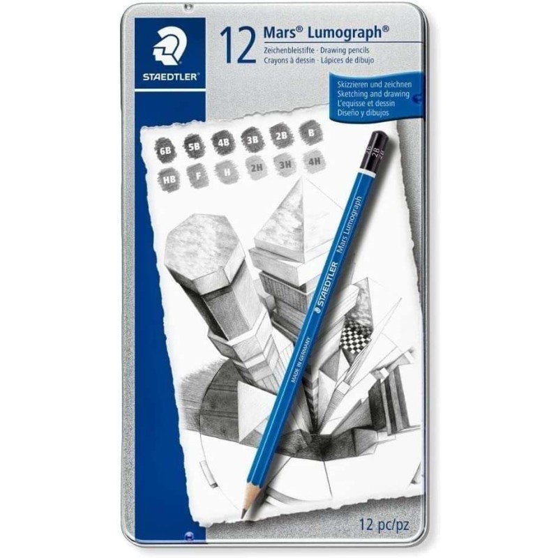Staedtler Mars Lumograph 100 Confezione da 12 matite di grafite - Resistenza alla rottura - Graduazioni assortite