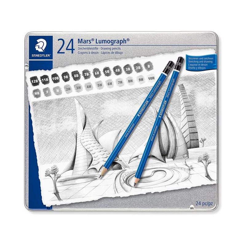 Staedtler Mars Lumograph 100 Confezione da 12 matite di grafite - Resistenza alla rottura - Graduazioni assortite