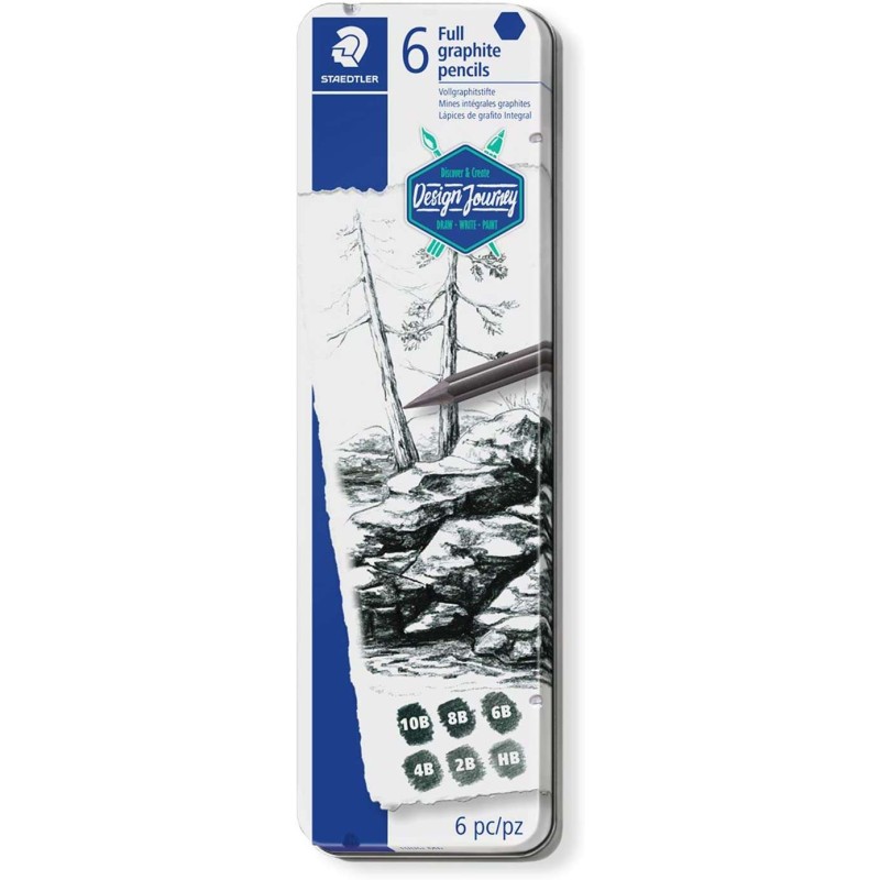 Staedtler Mars Lumograph Pure Graphite 100G Confezione da 6 matite di grafite - Tonalità brillanti - Graduazioni assortite