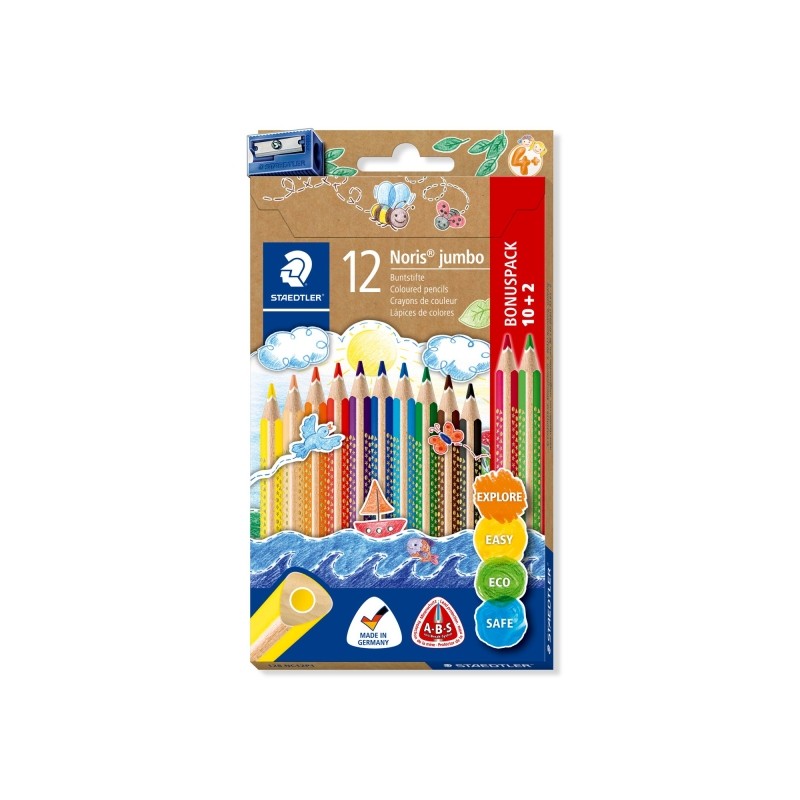 Staedtler Jumbo Noris 128 Confezione da 12 matite colorate triangolari - Design ergonomico - Colori assortiti