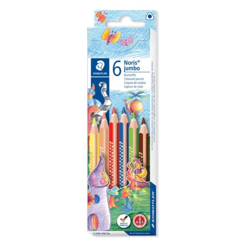 Staedtler Jumbo Noris 128 Confezione da 6 matite colorate triangolari - Design ergonomico - Colori assortiti