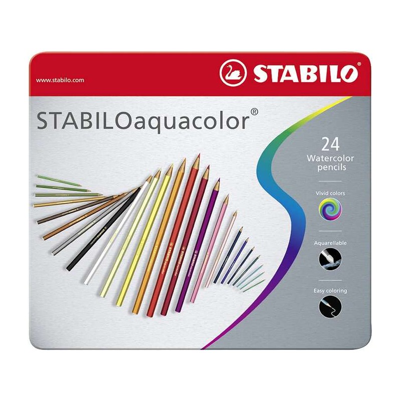 Stabilo Aquacolor Confezione da 24 matite colorate - Mina da 2.8 mm - Acquerello - Colori assortiti