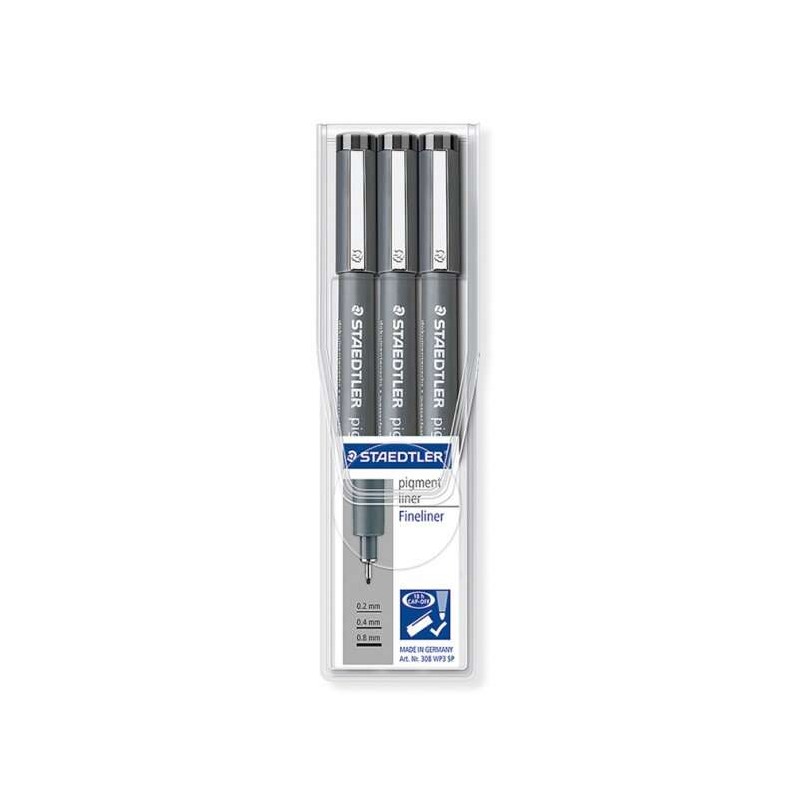 Staedtler Pigment Liner 308 Confezione da 3 pennarelli Punta Fine - Punta Lunga - Asciugatura Rapida - Colore Nero