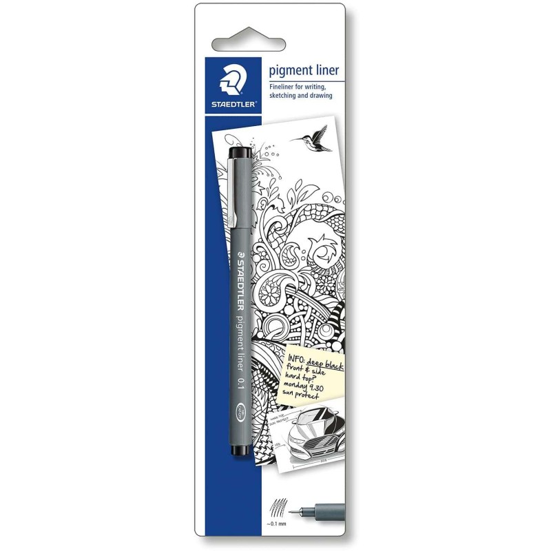 Staedtler Pigment Liner 308 Blister con pennarello calibrato - Tratto 0.2 mm - Punta ondulata in metallo - Colore nero