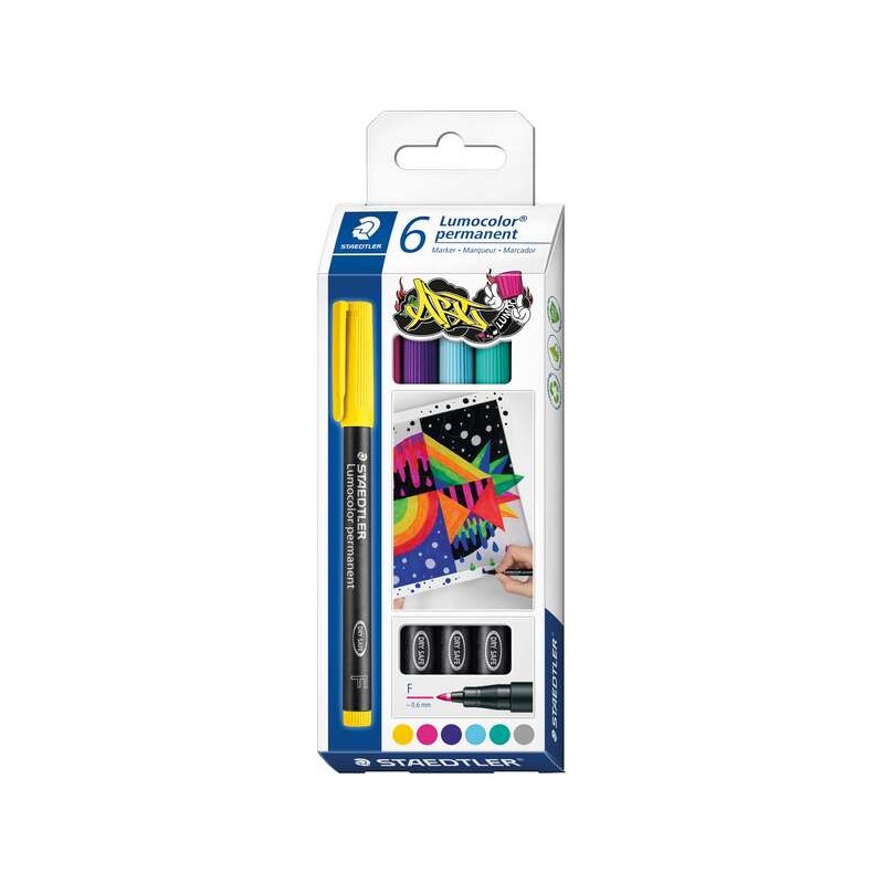 Staedtler Lumocolor 318 C6 Confezione da 6 pennarelli indelebili - Linea circa 0.6 mm - Asciugatura rapida - Colori assortiti