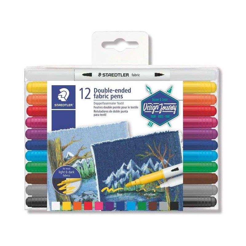 Staedtler 3190 Confezione da 12 pennarelli per tessuti a doppia punta - Colori assortiti