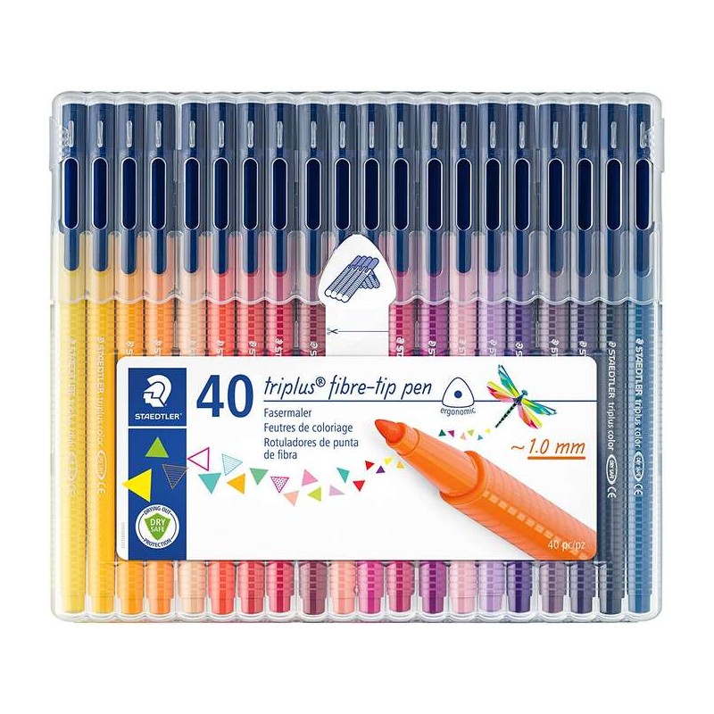 Staedtler Triplus Color 323 Confezione da 40 pennarelli a punta fine - Tratto 1 mm circa - Inchiostro a base acqua - Colori asso