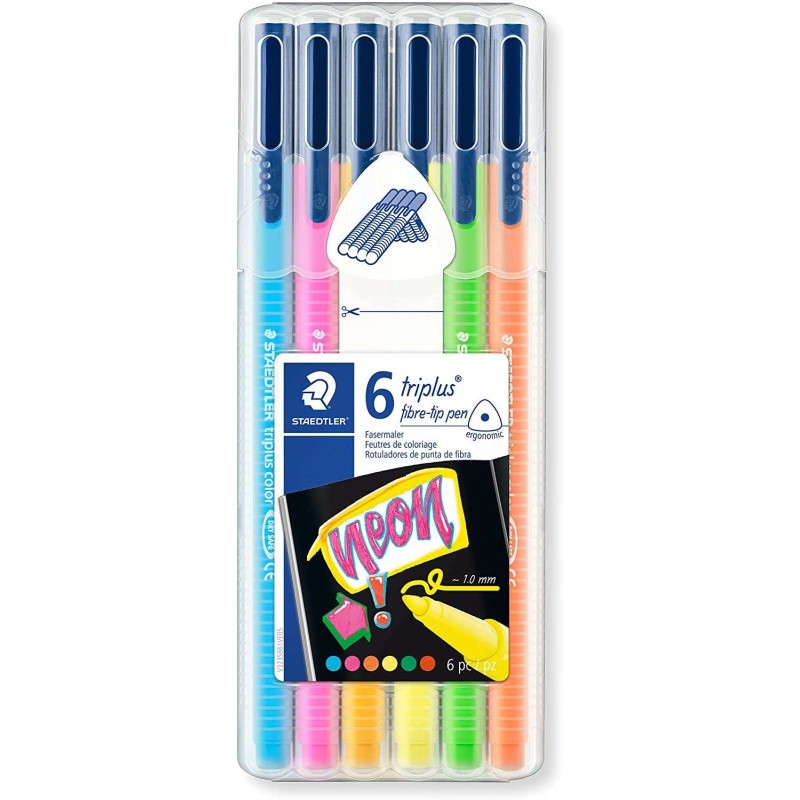 Staedtler Triplus Color 323 Confezione da 6 pennarelli punta fine - Tratto 1 mm circa - Inchiostro a base acqua - Colori assorti