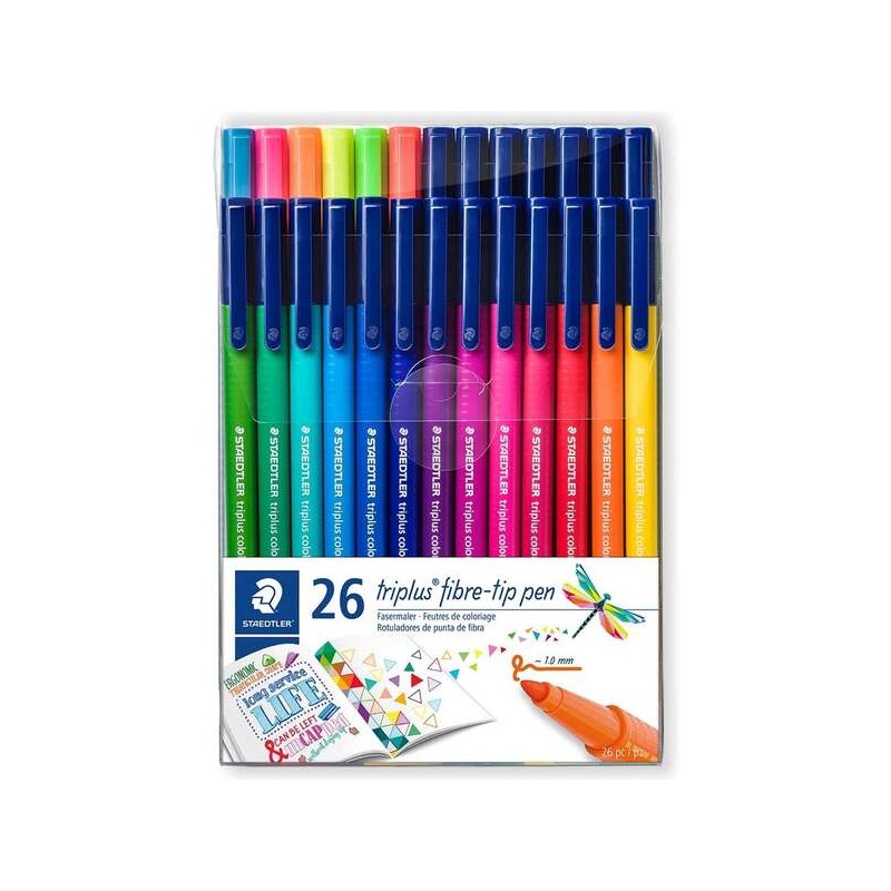 Staedtler Triplus Color 323 Confezione da 26 pennarelli a punta fine - Tratto 1 mm circa - Inchiostro a base acqua - Colori asso