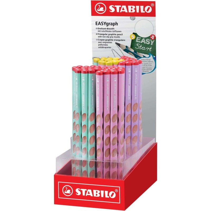 Stabilo Easygraph Pastel Display da 60 matite di grafite - Mina HB da 3.15 mm - Design ergonomico - Colori assortiti