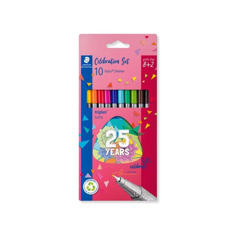 Staedtler Triplus Fineliner 334 Confezione da 10 pennarelli a punta fine - Tratto 0.3 mm circa - Inchiostro a base acqua - Color