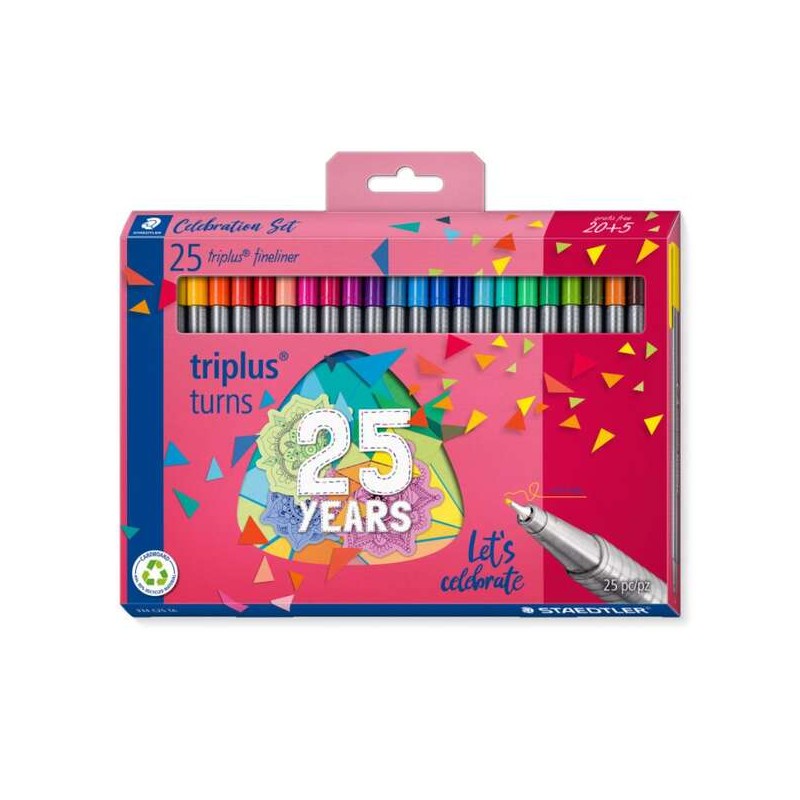 Staedtler Triplus Fineliner 334 Confezione da 25 pennarelli a punta fine - Tratto 0.3 mm circa - Inchiostro a base acqua - Color