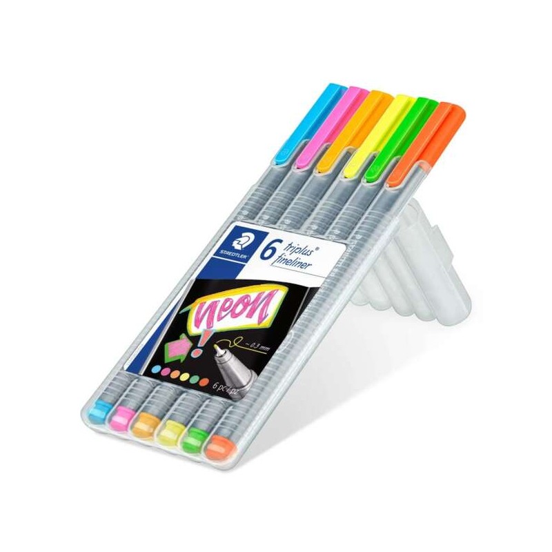 Staedtler Triplus Fineliner 334 Confezione da 6 pennarelli a punta fine - Tratto 0.3 mm circa - Inchiostro a base acqua - Colori