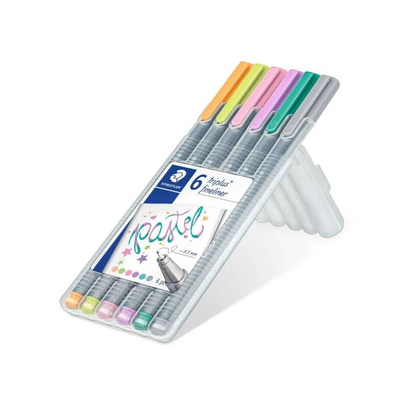 Staedtler Triplus Fineliner 334 Confezione da 6 pennarelli a punta fine - Tratto 0.3 mm circa - Inchiostro a base acqua - Colori