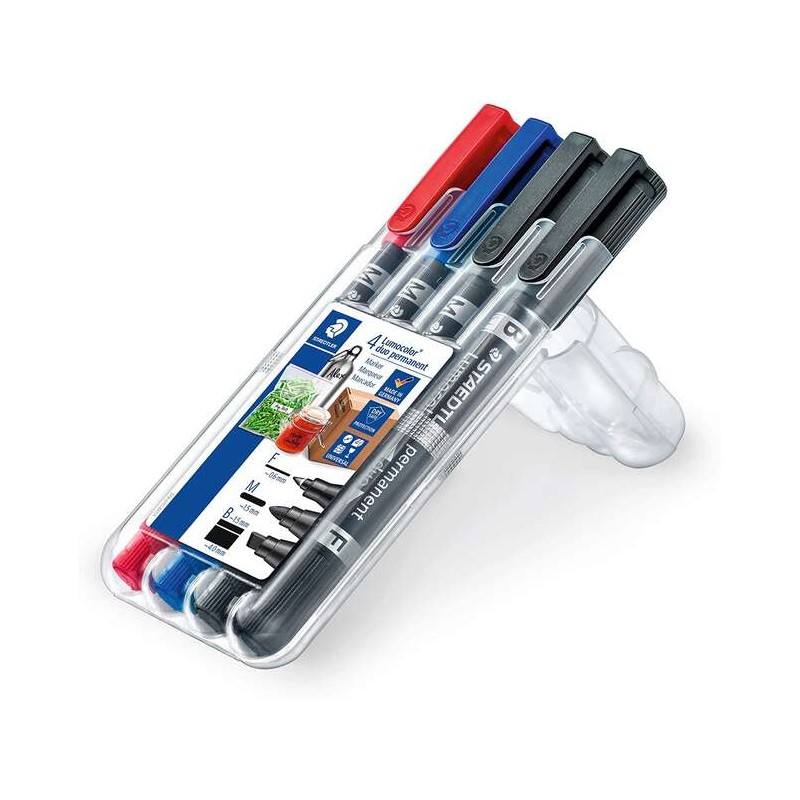 Staedtler Lumocolor 348 Confezione da 4 Pennarelli Indelebili Doppia Punta - Asciugatura Rapida - Colori Assortiti