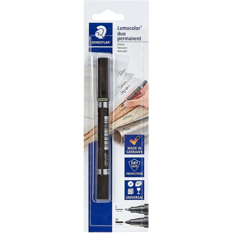 Staedtler Lumocolor 358 Pennarello permanente a doppia punta - Tratti di 0.6 mm e 1.5 mm circa - Asciugatura rapida - Colore ner