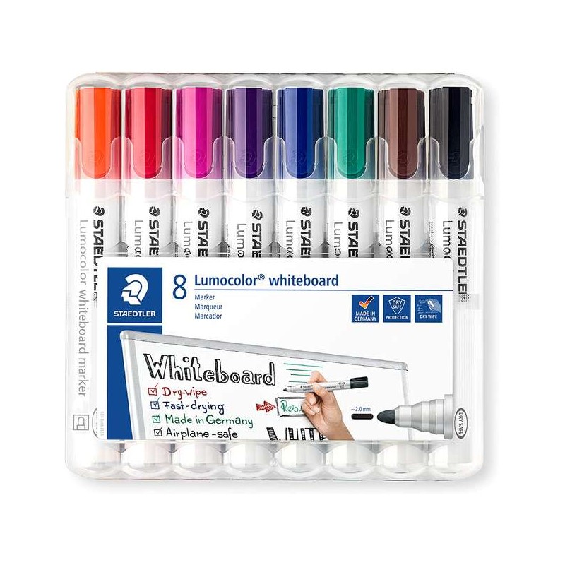 Staedtler Lumocolor 351 Confezione da 8 pennarelli per lavagna bianca - Asciugatura rapida - Colori assortiti