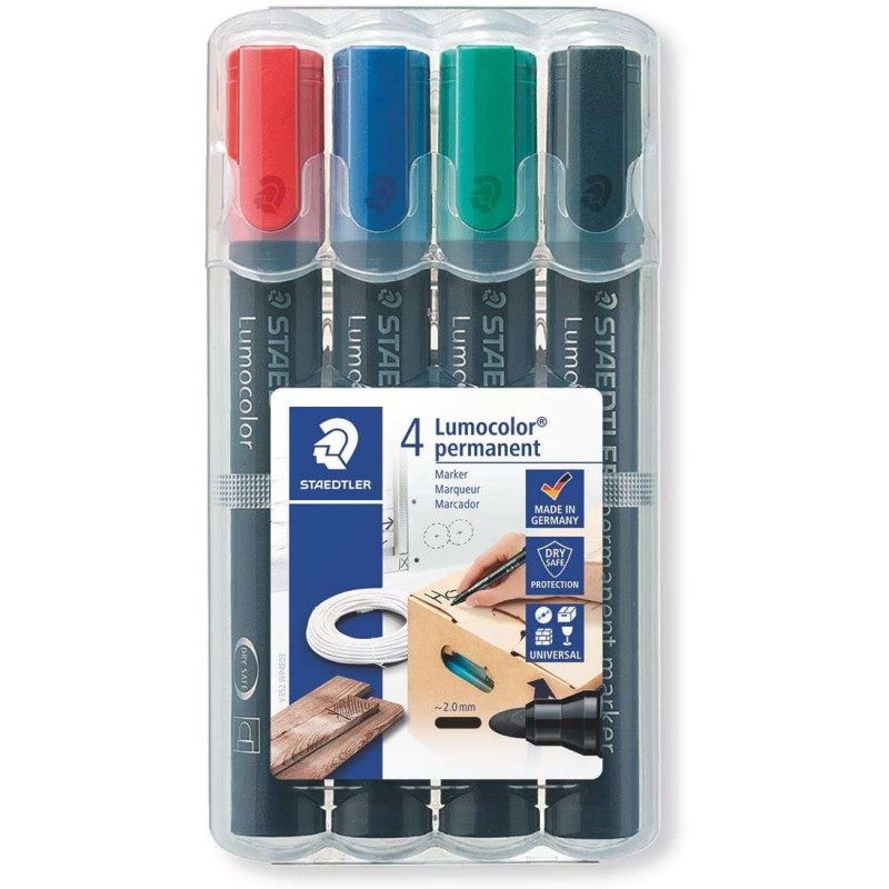 Staedtler Lumocolor 352 Confezione da 4 pennarelli permanenti - Asciugatura rapida - Colori assortiti
