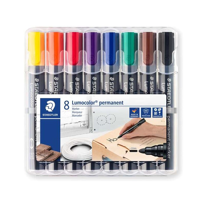 Staedtler Lumocolor 352 Confezione da 8 pennarelli permanenti - Asciugatura rapida - Colori assortiti