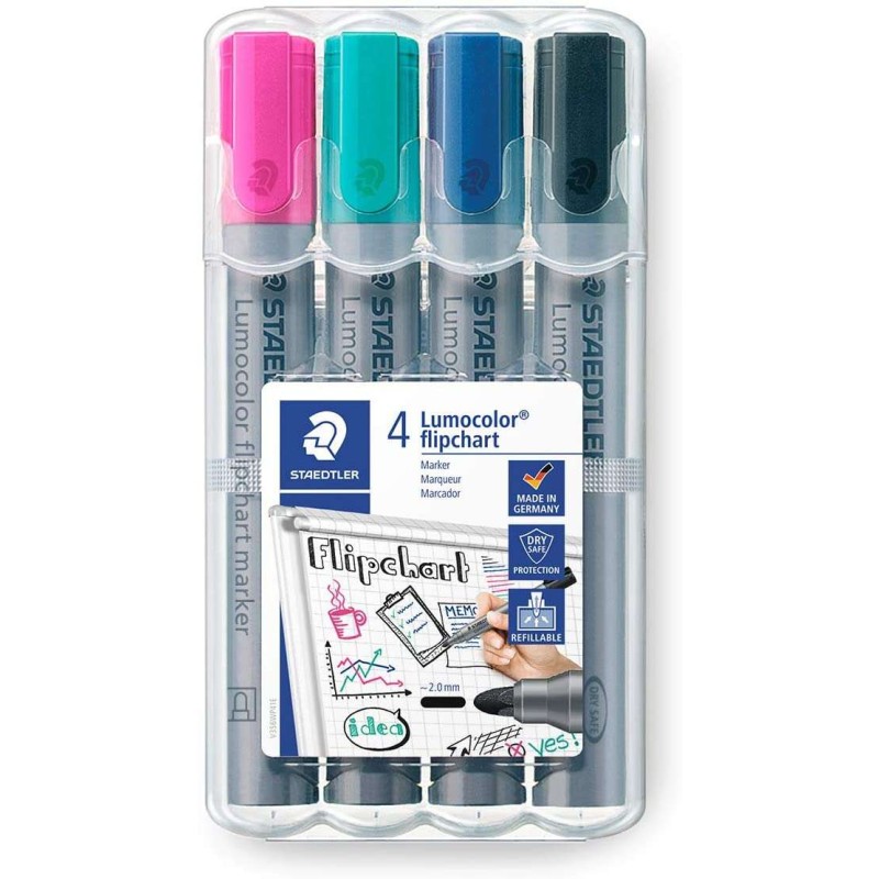 Staedtler Lumocolor Flipchart 356 Confezione da 4 pennarelli permanenti - Inchiostro a base acqua - Colori assortiti