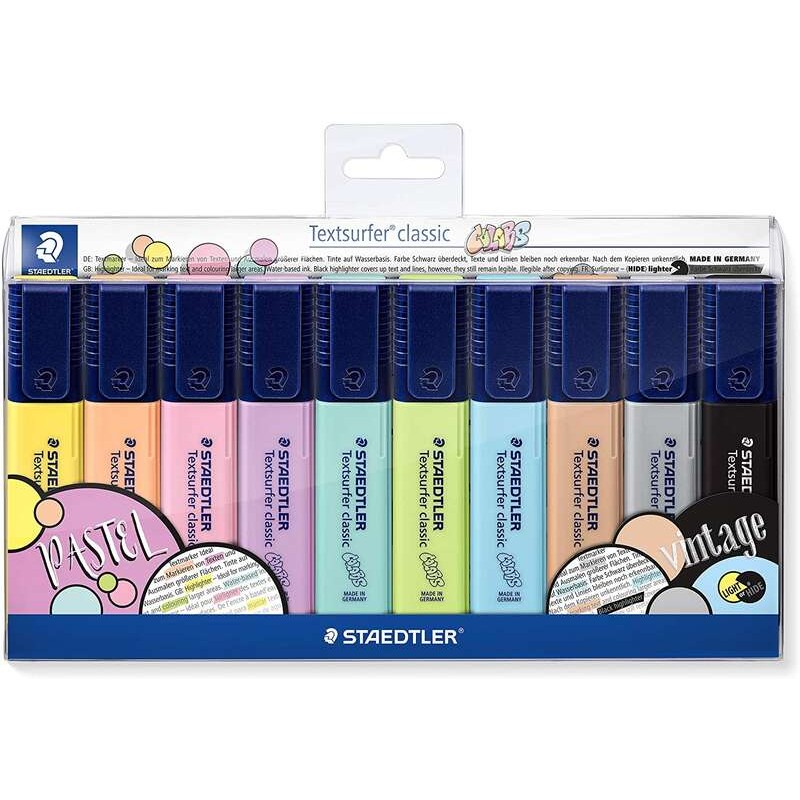 Staedtler Textsurfer Classic 364 Confezione da 10 pennarelli fluorescenti - Asciugatura rapida - Tratto 1 - 5 mm - Colori assort