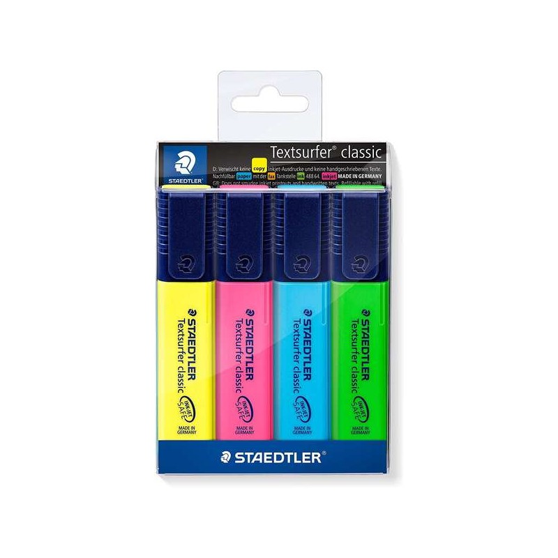 Staedtler Textsurfer Classic 364 Confezione da 4 pennarelli fluorescenti - Asciugatura rapida - Tratto 1 - 5 mm circa - Colori a