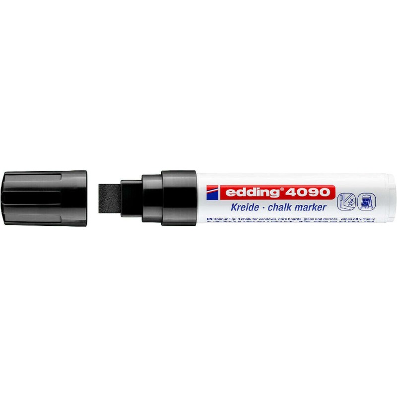 Pennarello a gesso liquido Edding 4090 - Punta a scalpello - Tratto tra 4 e 15 mm - Odore neutro - Colore nero