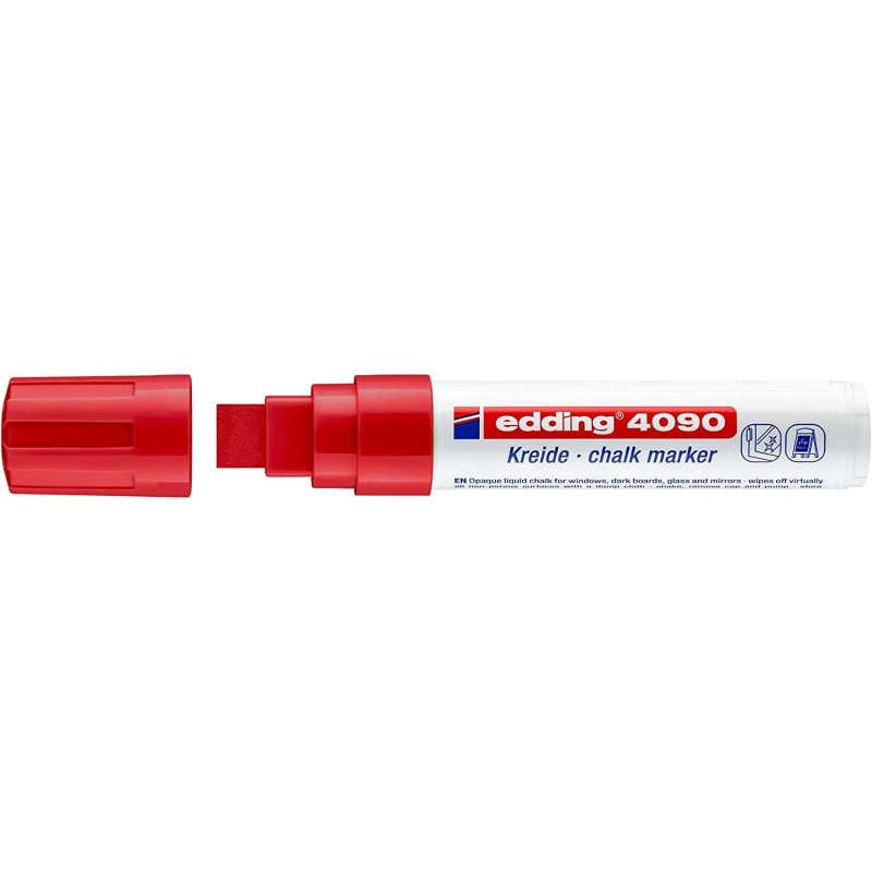 Pennarello a gesso liquido Edding 4090 - Punta a scalpello - Linea tra 4 e 15 mm - Odore neutro - Colore rosso