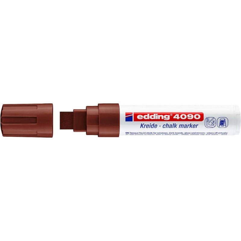 Pennarello a gesso liquido Edding 4090 - Punta a scalpello - Linea tra 4 e 15 mm - Odore neutro - Colore marrone