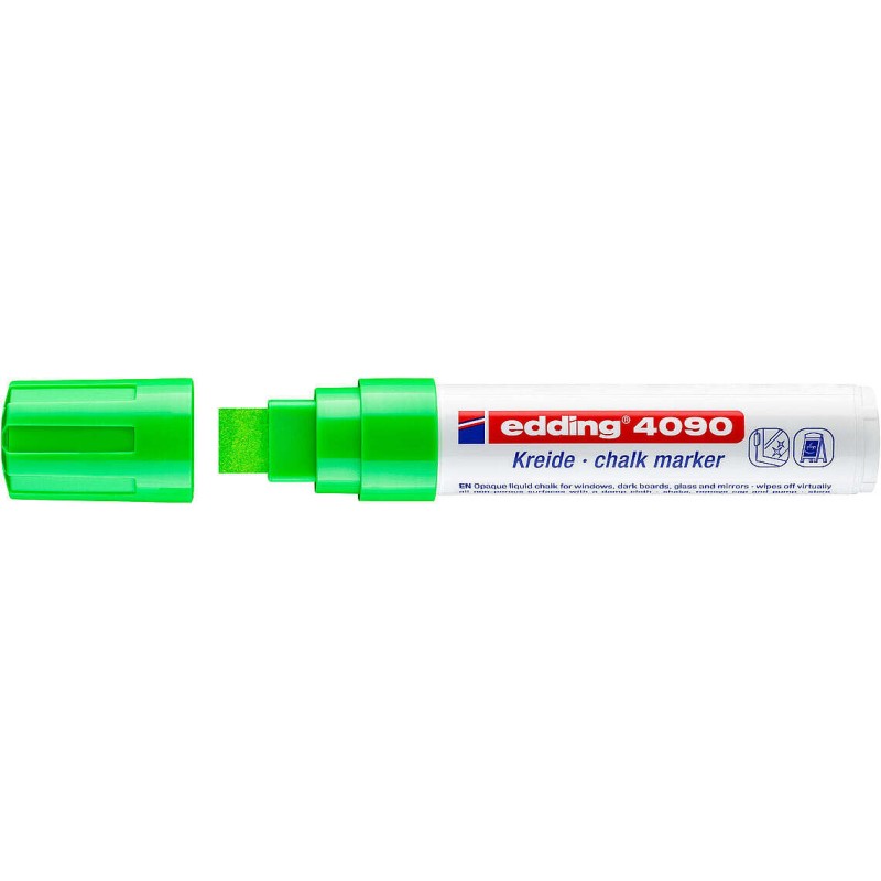 Pennarello a gesso liquido Edding 4090 - Punta a scalpello - Linea tra 4 e 15 mm - Odore neutro - Colore verde chiaro
