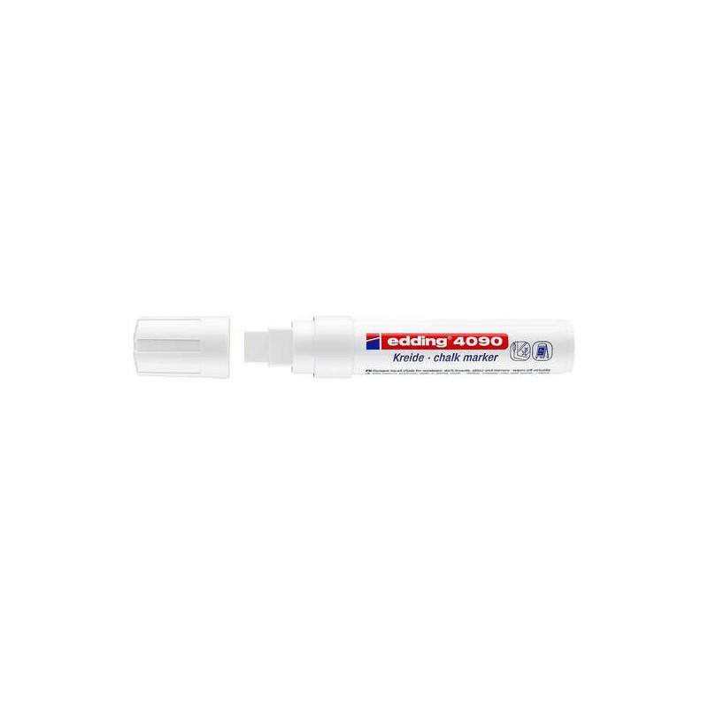 Pennarello a gesso liquido Edding 4090 - Punta a scalpello - Linea tra 4 e 15 mm - Odore neutro - Colore bianco