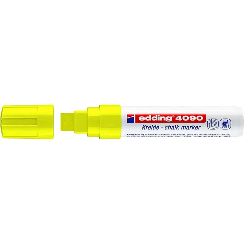 Pennarello a gesso liquido Edding 4090 - Punta a scalpello - Linea tra 4 e 15 mm - Odore neutro - Colore giallo neon