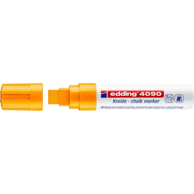 Pennarello a gesso liquido Edding 4090 - Punta a scalpello - Linea tra 4 e 15 mm - Odore neutro - Colore arancione neon