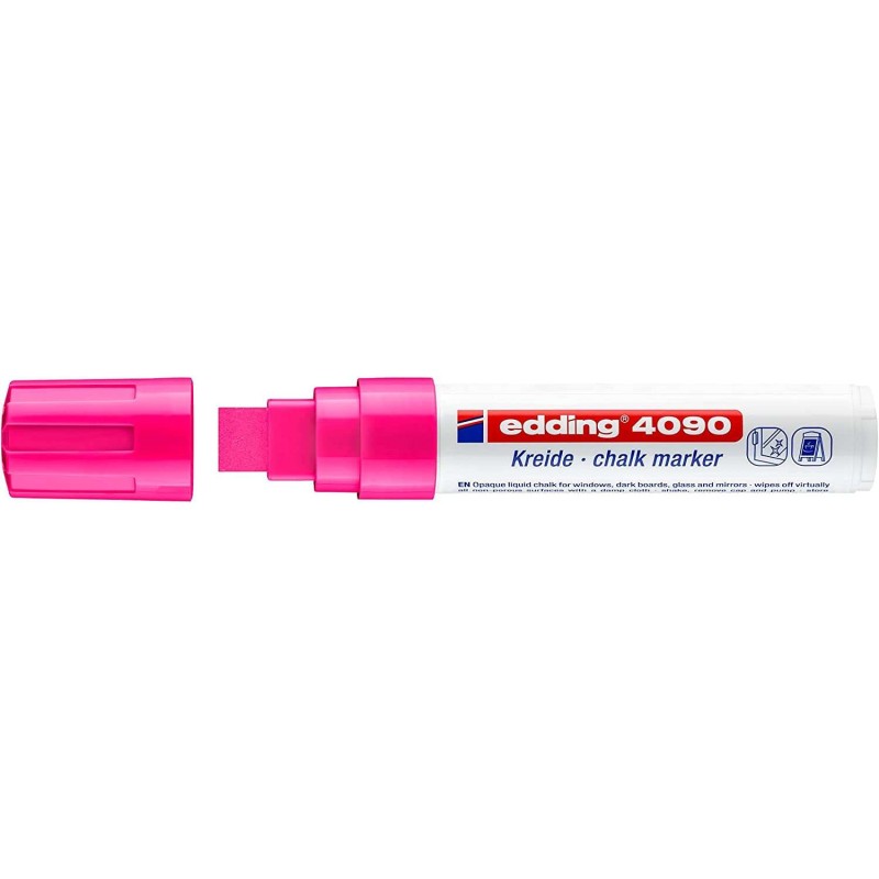 Pennarello a gesso liquido Edding 4090 - Punta a scalpello - Linea tra 4 e 15 mm - Odore neutro - Colore rosa neon