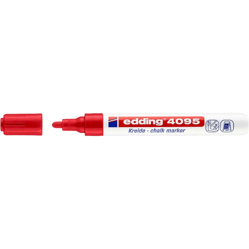 Pennarello a gesso liquido Edding 4095 - Punta Rotonda - Tratto tra 2 e 3 mm - Odore neutro - Colore rosso