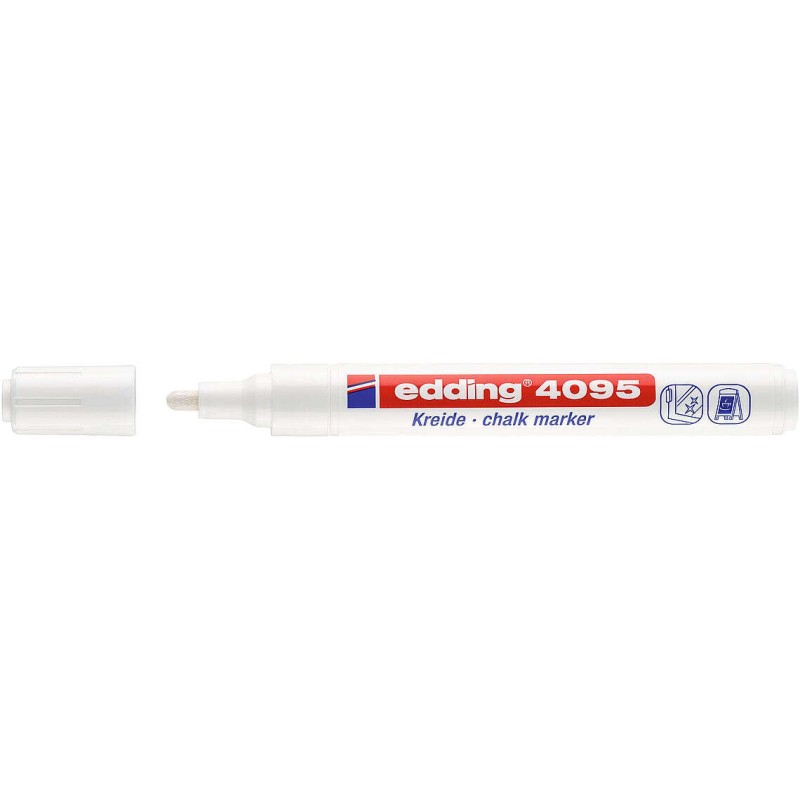 Pennarello a gesso liquido Edding 4095 - Punta rotonda - Linea tra 2 e 3 mm - Odore neutro - Colore bianco